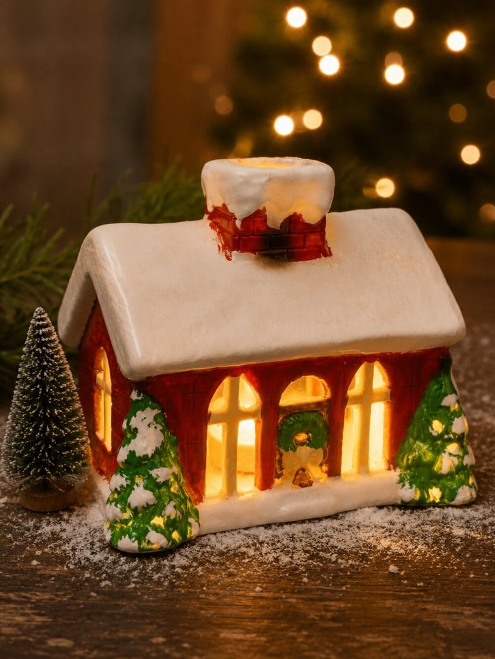 Vintage Christmas Tealight House / Chapel Candle Holder
